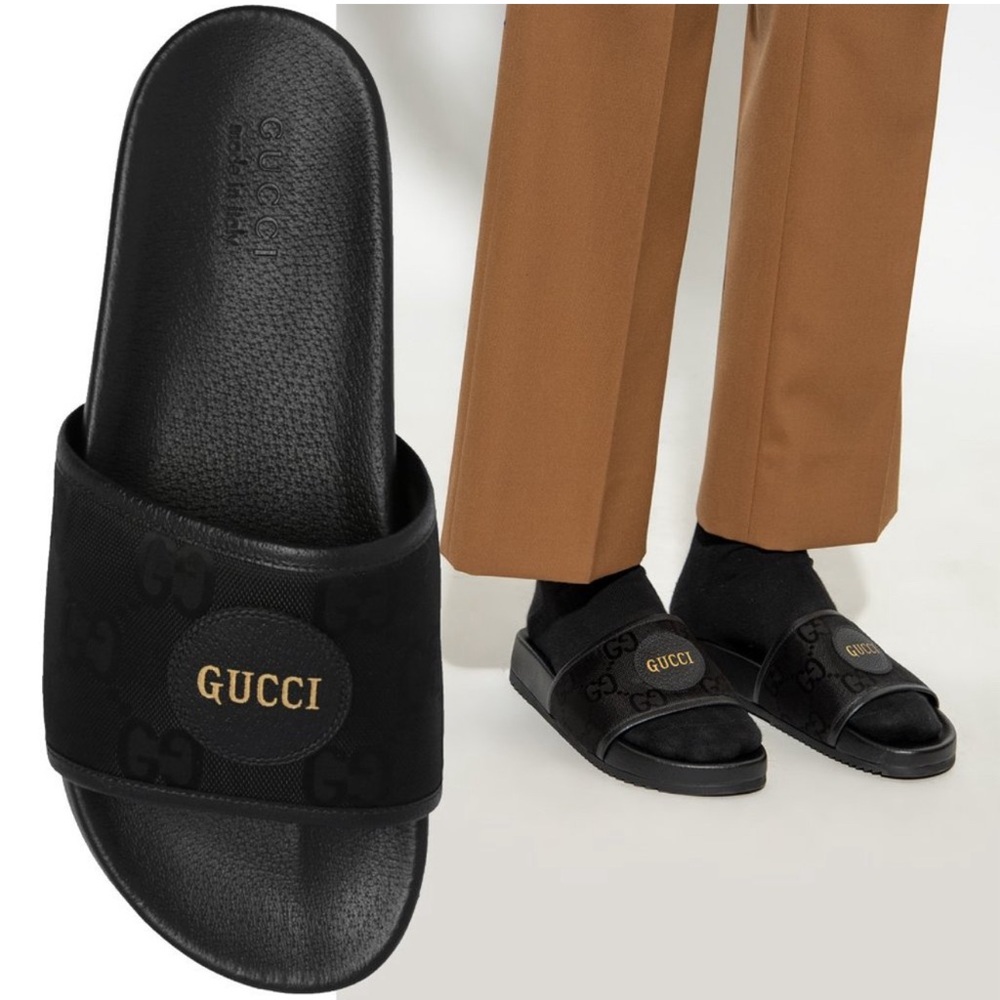 Gucci shoes mens slides off the grid black nylon GG logo size 7